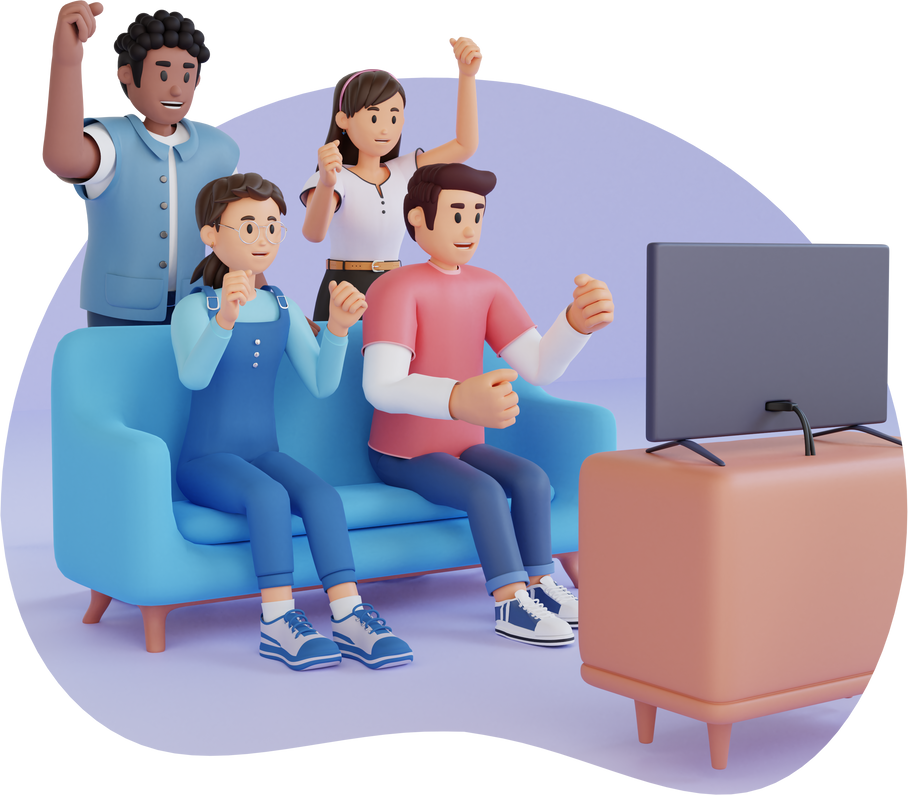 Teenagers Watching Television Together 3D Character Illustration